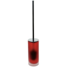 Toilet Brush Holder, Red, Glass and Polished Chrome Steel